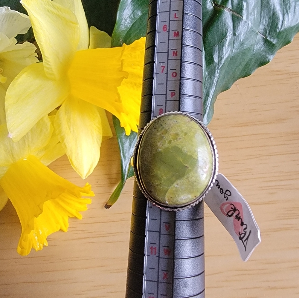 Green Jasper Stone Oval 925 Statement Ring - Women Jewelry .Size 9